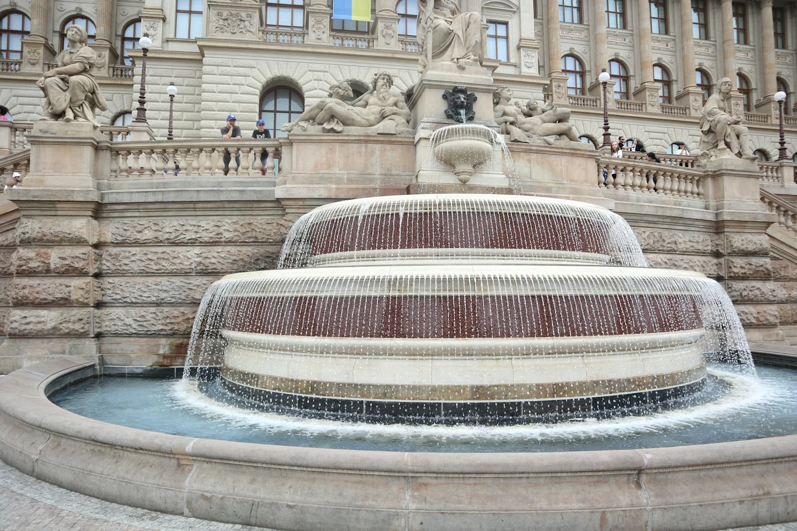 Architectural water feature with textured stone and flowing water
